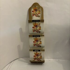Vintage 1950’s metal mail letter wall hanging  organizer fruit motif‎